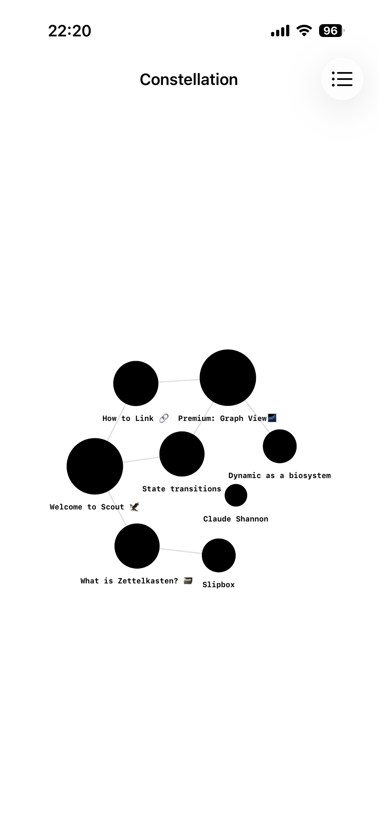Scout Graph View showing connected notes as a constellation